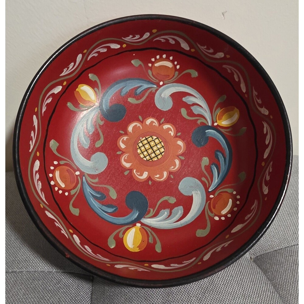 Beautiful Norwegian Rosemaling Wood Floral HandPainted Folk Art Plate 12" EuC